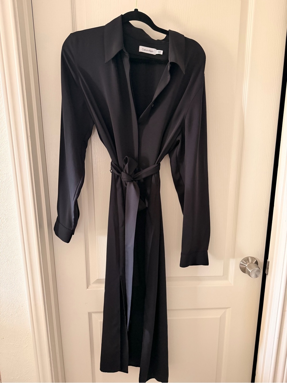 Calvin Klein Black Long Sleeve Shirt Dress with Tie Waist